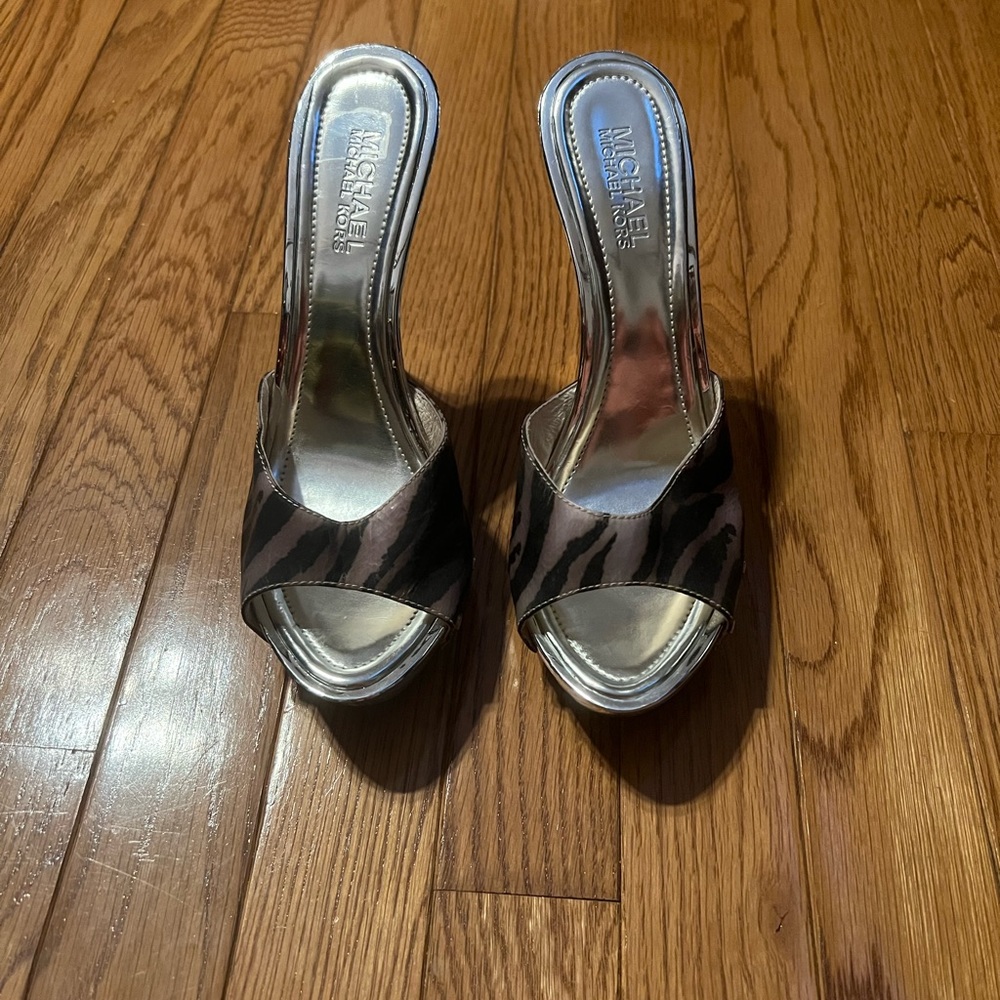 Michael Kors Silver heels with Zebra print.